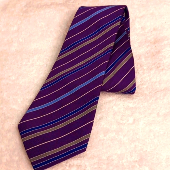Authentic HERMES Purple/Blue Multicolor Stripe Tie (NWOT) - Picture 2 of 6